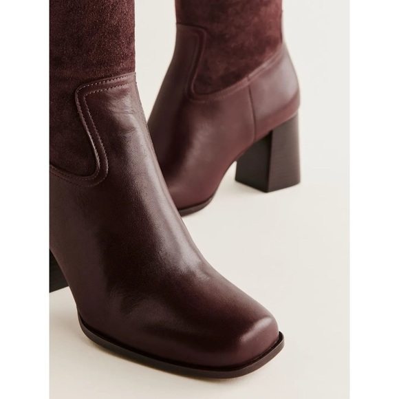 New Reformation Frederique Knee High Boot Heeled Leather Oak Suede 8.5 - Picture 11 of 14